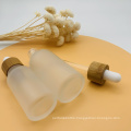 Empty 30ml Frosted Clear Glass Bamboo Bottle With Bamboo Dropper Cap Lid